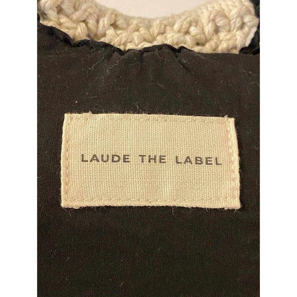 LAUDE‎ the Label Black Cream Mini Macrame Cotton Bag with Wooden Ring Handles